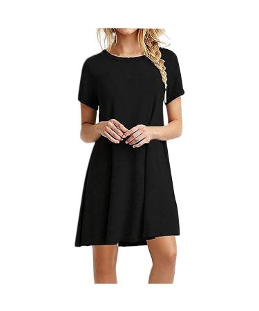 BAGELISE Women's Swing Loose T-Shirt Fit Comfy Casual Flowy Cute Swing Tunic Dress Small A1-black