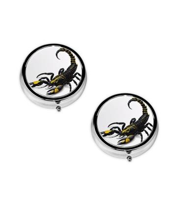 Scorpion Printed Mini Round Pill Box Pill Box 3 Compartment Medicine Pill Case Pill Organizer Travel Pillbox Portable Pill Box for Pocket Home Office Use