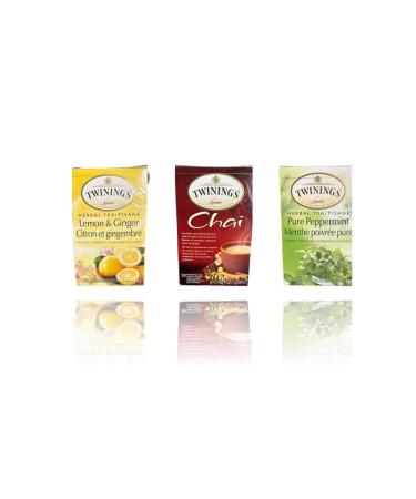 Herbal Tea Variety Pack -Lemon Ginger Chai & Pure Peppermint - 20 Count (Pack of 3) - Caffeine-Free Individually Wrapped Enjoy Hot or Iced