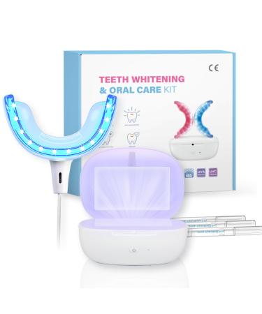 Teeth Whitening Kit with Upgraded Disinfection Box 32 LED Lights Fast Teeth Whitener Tartar and Plaque Remover with 3 Gel Pen for Sensitive Teeth Gum Professional Oral Beauty Care Tools
