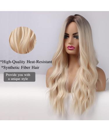 Esmee 26 Ombre Blonde Wig for Women | Long Wavy Synthetic Hair with Dark Roots | Heat Resistant & Natural Looking - Buy Online on GoSupps.com