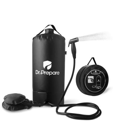 Dr. Prepare Camping Shower, 4 Gallons/15L Portable Camp Shower Bag with Upgraded Screw Lid, Water Level Window, Pressure Foot Pump, and Handy Nozzle, Solar Shower for Beach Camping Hiking Trip