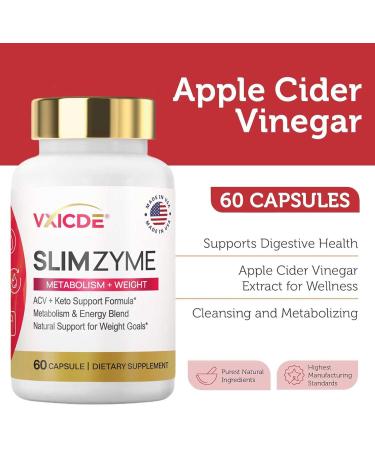 VXICDE Apple Cider Vinegar Capsules 500mg 60 Vegetarian Capsules - Natural Vegetarian Non-GMO and Gluten Free - Buy Online on GoSupps.com
