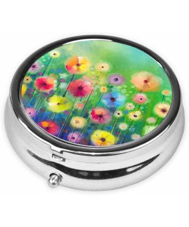 IBILIU Portable Pill Box - Floral Watercolor Design 3 Compartment Metal Medicine Organizer for Vitamins - Ideal for Travel 2x2 Inch - Buy Online on GoSupps.com