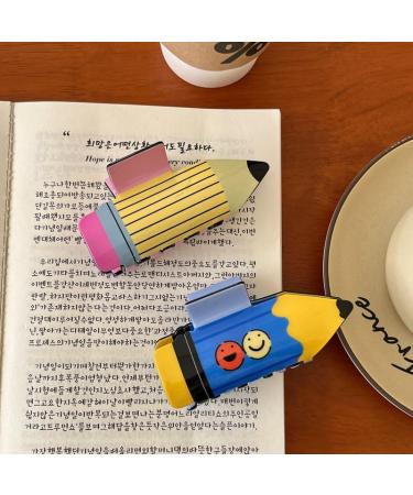 Pencil Hair Clip Stationery Shape Hair Jaw Clips Acrylic Hair Claw Clip for Women Funny Teacher Hairclip Strong Hold Claw Clips for Teacher Girl Student Appreaction Gift (smiley face) - Buy Online on GoSupps.com