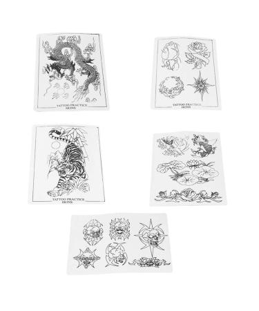 HEALLILY Tattoo Practice Skin with Design Temporary Tattoos Stickers Preprinted Practicing Sheet for Tattoo Learning Training 5pcs