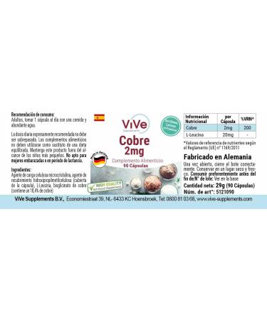 Copper 2 mg - 90 Vegan Capsules | Copper Bisglycinate - Essential Trace Element | Quality from Germany - ViVe Supplements - Buy Online on GoSupps.com