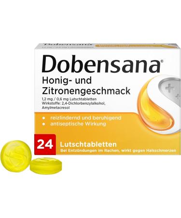 Dobensana honey and lemon sucking tablets 1.2mg/0.6mg - hal stalls for pain relief with a slight sore throat - 1 x 24 tablets honey & lemon - Buy Online on GoSupps.com