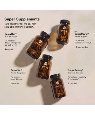 SuperHair by Moon Juice - Natural Hair Nutrition Supplement for Healthier, Thicker Hair - 250mg Ashwagandha, 500mcg Biotin, 120mg Saw Palmetto - Vegan & Non-GMO - 120 Capsules - Buy Online on GoSupps.com