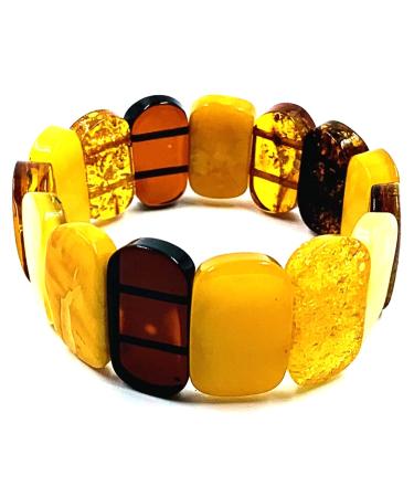 Amber Jewelry Shop Natural Baltic Amber Stretch Bracelet - Hand Made from Polished/Certified Baltic Amber Beads(Multicolor)