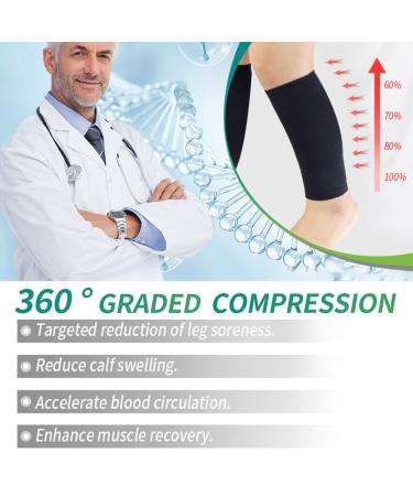 Calf Compression Sleeves for Men & Women - Shin Splint Support Brace - Leg Sleeves for Muscle Pain Relief - Varicose Veins Support (Black) - Buy Online on GoSupps.com
