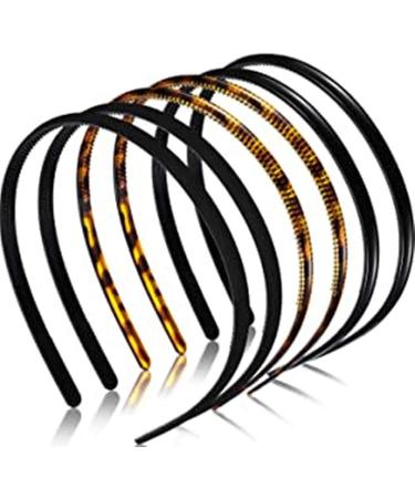 Cheeroyal 6 Pieces Plastic Plain Headbands Teeth Comb Headbands Skinny DIY Hair Bands Headbands for Women Girls (black+leopard print coffee+rubber black)