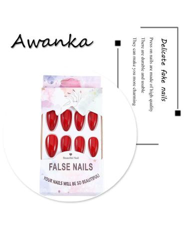 AZZORI Almond Shape Red Press on Nails - 24Pcs Medium Length Glossy False Nails for Women - Buy Online on GoSupps.com