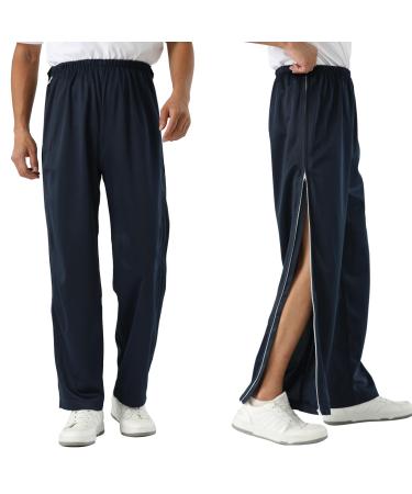 Bedridden Patient Clothing 2 Side Zippers Cotton Thin Fleece Tear Away Pants for Men for Post Surgery Incontinence Dialysis Elderly Home Care Comfortable Hospital Gowns for Men (L)