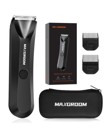 Body Hair Trimmer for Men IPX7 Waterproof Groin & Pubic Hair Trimmer for Men Ball Trimmer/Shaver with LED Light Ceramic Blade USB Rechargeable & Travel Pouch