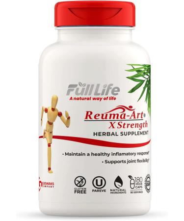 Full Life Reuma Art X Strength – 400 mg Herbal Supplements - Providing Strength and Relief – Supports Joint Pain, Anti Inflammatory – 180 Veggie Capsules 180 Count (Pack of 1)