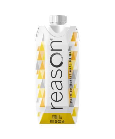Reason Premium High Calorie Protein Drink - Free of Soy Gluten GMO Artificial Flavors and Sweeteners - NSF Certified Lactose-Friendly and Great for Tube-Feeding - Vanilla 11 oz Vanilla 11 Fl Oz (Pack of 12)