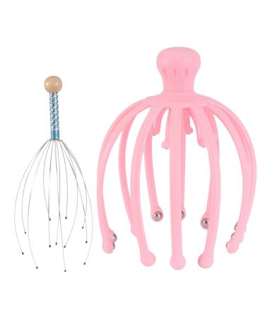 Frcolor 2 sentences Head massager steel head tunnel tingling acupuncture massage braided motto handheld-head tingling head hair scratches these wooden beads spa head gripper pink