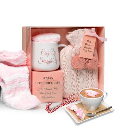 Hot Chocolate Mug Gift Set with hot Water Bottle Mini Marshmallows and Christmas Candy Cane - Cosy hot Water Bottle and hot Chocolate Gift Set - Gift Set for Women Teen Adults (Pink) - Buy Online on GoSupps.com