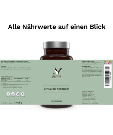 Black Garlic Extract 15:1 - 270 Vegan Capsules | Odorless Fermented Natural Superfood | Additive-Free Lab Tested | Made in Germany | Balanced Vitality - Buy Online on GoSupps.com