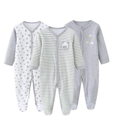 MAMIMAKA Baby Clothes Newborn Baby Grow Onesies Cotton Footed Pajamas for Boys and Girls 0-18 Months 9-12 Months Long Sleeve Color4