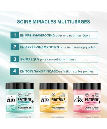 Schwarzkopf - Gliss - Miracle Radiance Treatment Mask 4 in 1 - Damaged and colored hair - Hair care - 96% ingredients of natural origin - 400ml jar - Buy Online on GoSupps.com