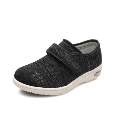 DENACARE Women's Wide Width Shoes with Adjustable Closure Lightweight for Diabetic Edema Plantar Fasciitis Bunions Arthritis Swollen Feet-SW3 Black/Grey