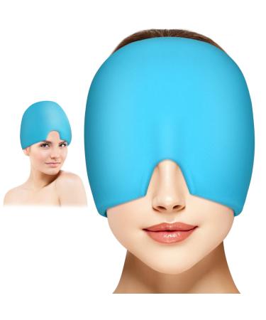 ACWOO Migraine Relief Cap Reusable Cold Hot Therapy Migraine and Headache Relief Cap Single-Sided Gel Ice Hot Head Wrap for Chronic Migraine Tension Headache Sinus Stress Puffy Eyes (Blue)