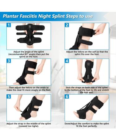 Plantar Fasciitis Night Splint with Memory Foam Pad - Adjustable Straps for Achilles Tendonitis Relief - Heel Arch Support for Women & Men - Black - Buy Online on GoSupps.com