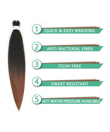 8 Bundles - 24 Inch Ombre Brown Pre-stretched Braiding Hair | Yaki Straight EZ Braids | Hot Water Setting & Professional Soft Synthetic Hair Extensions - Buy Online on GoSupps.com