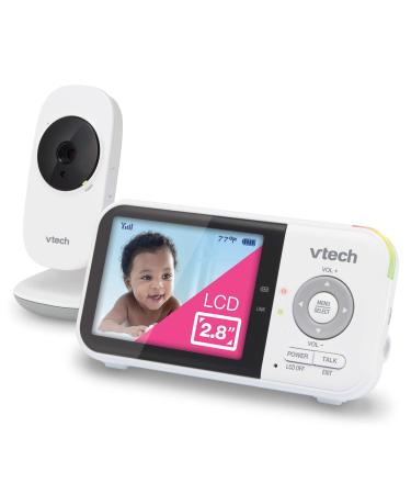 VTech VM819 Video Baby Monitor with 19Hour Battery Life 1000ft Long Range Auto Night Vision 2.8 Screen 2Way Audio Talk Temperature Sensor Power Saving Mode and Lullabies, White 1 camera