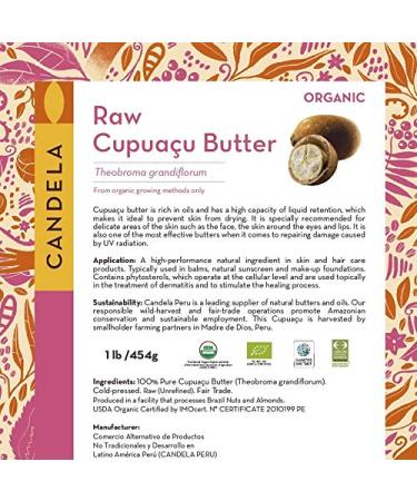 Candela 1lb (454g) Organic Raw Cupua u Butter. 100% Pure. Fair Trade Peru. Organic Raw 16 Ounce (Pack of 1)