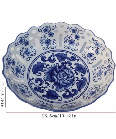 Fruit Bowl Salad Bowl Ceramic Creative Blue and White Porcelain Fruit Plate Snack Basket Food Basin Chinese Classical Hollow Crafts Fruit Bowl for Kitchen Counter (Color : A Size : Large) (A Small) - Buy Online on GoSupps.com