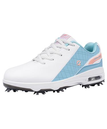 Fenlern Women's Golf Shoes Anti-Slip Lightweight Outdoor Golf Shoe with Spikes for Women Golf Training 36 EU Light Blue and Pink