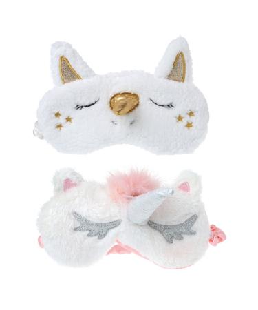 Unicorn Sleeping Mask Cute Unicorn Horn Soft Plush Blindfold Eye Cover for Women Girls(2 Pack)