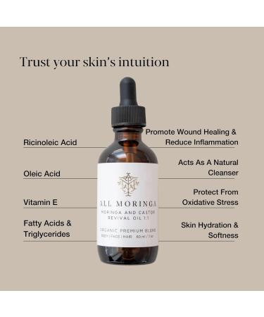 Organic Moringa & Castor Revival Oil 1:1 with Vitamin E | Hydrating Face Body & Hair Oil | Anti-Aging & Hair Growth | 2 oz - Hexane Free - Buy Online on GoSupps.com