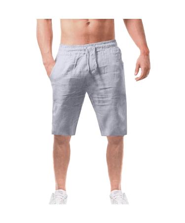 YHAIOGS Men Workout Clothes Men Casual Solid Shorts Pant MId Waist Drawstring Short Quick Dry Sports Short with Pant Pants 089-2-grey X-Large