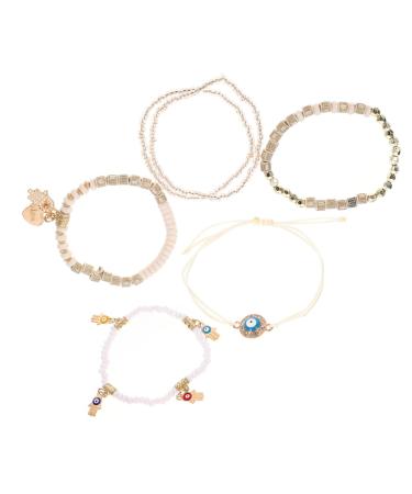SEWACC 6pcs Beaded Bracelet Lockets Trendy Gifts Charm Bracelets Decor Boho Gifts The Gift Bohemian Bracelet Handmade Bracelet Women Wrist Jewelry Bracelet for Women Pendant Manual Travel 6.50X6.50X0.50CM White
