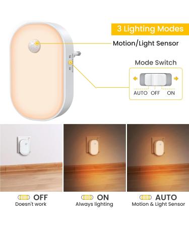 Teapd Night Light Socket with Motion Detector - 2 Pack Dimmable Warm White LED for Kids Twilight Sensor 3 Modes for Bedroom Staircase Hallway & Kitchen - Buy Online on GoSupps.com