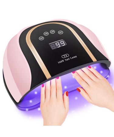 UV LED Gel Nail Lamp 160W Professional Nail Dryer for Two Hands Use Large Gel Curing Nail Light with 54 Lamp Beads for Home Salon (Rose Hermosa)