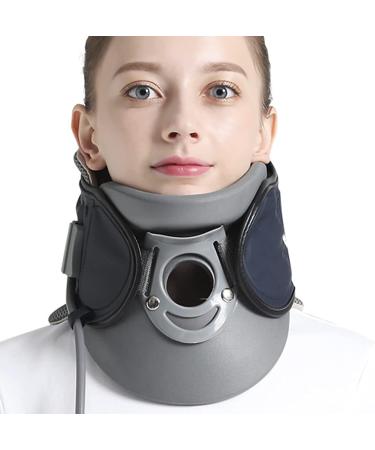 Nakeah neck support cervical neck traction device multidimensional traction 360 solid wrapping airbag compression for the alignment of the spine at home (color: Blu)