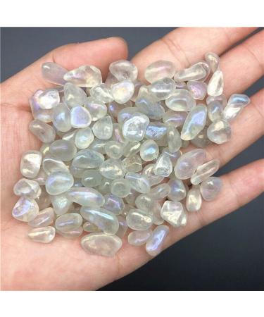 8-12mm Titanium Rainbow Aura White Quartz Crystal Stone Moonstone Gravels DecorationStones and Crystals 50g Home Goods