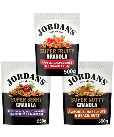 Granola Bundle with Jordans Super Berry Granola 550g Super Fruity Granola 500g and Super Nutty Granola 550g (3 Pack)