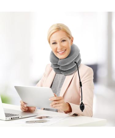 RAKZU Inflatable Cervical Neck Traction Device - Adjustable Collar for Neck Support and Pain Relief - Gray - Buy Online on GoSupps.com