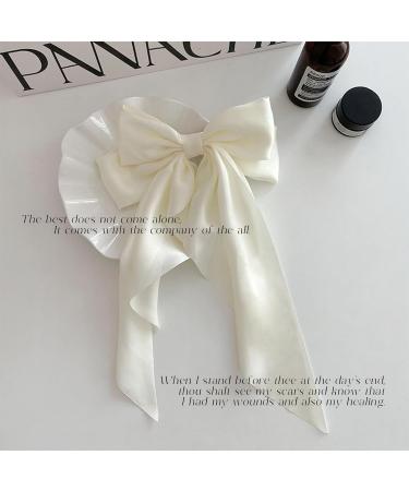 wimony 2 PCS Big Bow Hair Clips with Long Silky Satin Hair Clip Long Tail French Ribbon Hair Pins Metal Bowknot Clips for Simple Women Girls Solid Color French Barrette Black + Milky White Black and White - Buy Online on GoSupps.com