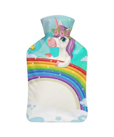 Rainbow Unicorn Hot Water Bottle With Cover Plush Bed Bottle Hand Warmer For Adults And Children 26.5X15.3cm