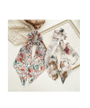 8pcs Chiffon Bow Hair Scrunchies Set for Women and Girls - Floral Blue Pink - Buy Online on GoSupps.com