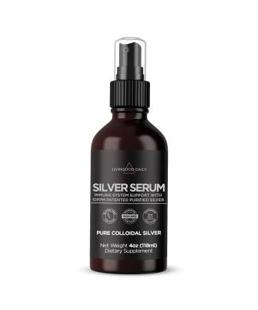 Livingood Daily Silver Serum, 4oz - 10 PPM Colloidal Silver Spray, Purified Silver Water (50mcg) - Pure Colloidal Silver Liquid Spray for Immune Support - Oral and Topical Colloidal Silver Supplement