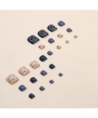24Pcs French Square False Toenails Glossy Press on Toenails Cute Flower Stick on Toenails Short Acrylic Full Cover Artificial Summer Fake Toenails for Women and Girls Daily Decorations Blue Toenails - Buy Online on GoSupps.com