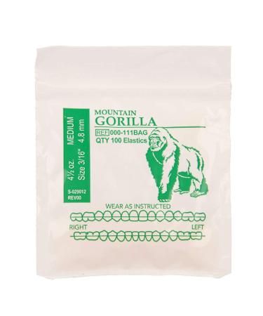 American Orthodontics Elastics Wildlife Gorilla | Medium 4.5 Oz 3/16 Size 100 Packs Per Box 10 000 Elastics | Made in The USA | Exacting Dimensions Precision Cutting Top Quality Latex Tubing 3/16 Medium 4.5 Oz